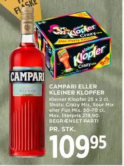 MENY CAMPARI ELLER KLEINER KLOPFER tilbud