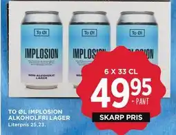 MENY TO ØL IMPLOSION ALKOHOLFRI LAGER tilbud