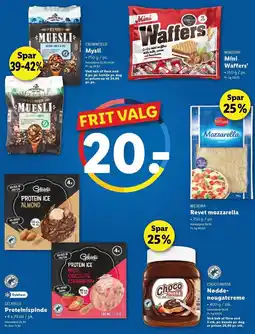 Lidl Mysli, Mini Waffers, Revet mozzarella, Proteinispinde eller Nødde-nougatcreme tilbud