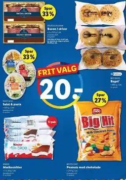 Lidl Bacon i skiver, Bagel, Salat & pasta, Mælkesnitter eller Peanuts med chokolade tilbud