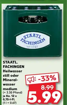 Kaufland STAATL FACHINGEN Heilwasser still oder mineral- wasser medium tilbud