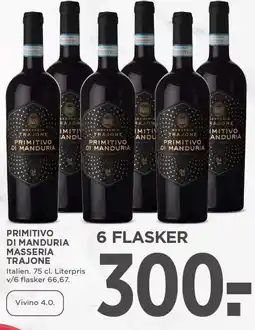 MENY PRIMITIVO DI MANDURIA MASSERIA TRAJONE - 6 FLASKER tilbud