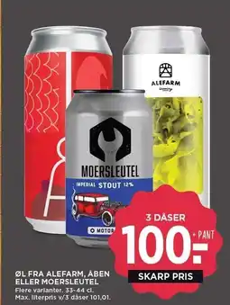 MENY ØL FRA ALEFARM, ÅBEN ELLER MOERSLEUTEL - 3 DÅSER tilbud