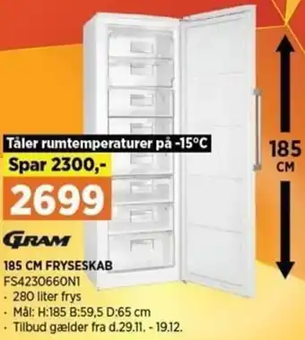 Power Gram 185 CM Fryseskab FS4230660N1 tilbud