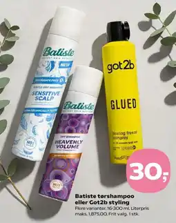 Kvickly BATISTE tørshampoo eller Got2b styling tilbud