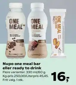 Kvickly Nupo one meal bar eller ready to drink tilbud