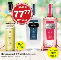 Købmandsgården Norkap Akvavit, D´Argent Gin tilbud