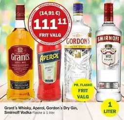 Købmandsgården Grant´s Whisky, Aperol, Gordon´s Dry Gin, Smirnoff Vodka tilbud