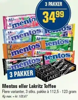 Otto Duborg Mentos eller Lakritz Toffee - 3 PAKKER tilbud