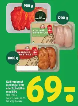 Coop 365 Kyllingebryst med lage, BBQ eller koteletter med BBQ tilbud
