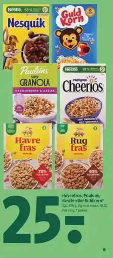 Coop 365 Havrefras, Pauluns, Nestlé eller Guldkorn tilbud