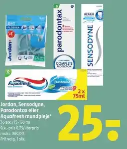 Coop 365 Jordan, Sensodyne, Paradontax eller Aquafresh mundpleje tilbud