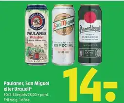 Coop 365 Paulaner, San Miguel eller Urquell tilbud