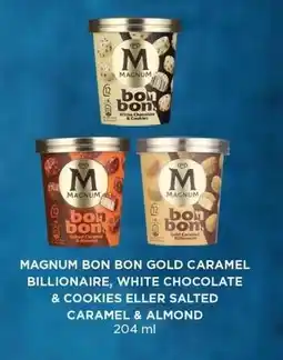 MENY MAGNUM BON BON GOLD CARAMEL BILLIONAIRE, WHITE CHOCOLATE & COOKIES ELLER SALTED CARAMEL & ALMOND tilbud