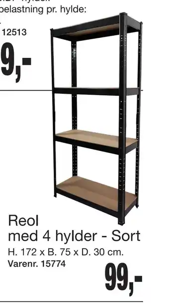 Harald Nyborg Reol med 4 hylder - Sort tilbud
