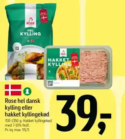 Føtex ROSE hel dansk kylling eller hakket kyllingekød 700-1350 g. hakket kyllingekød tilbud