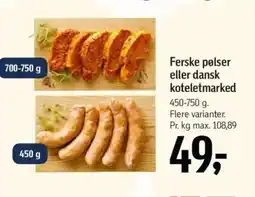 Føtex Ferske pølser eller dansk koteletmarked tilbud