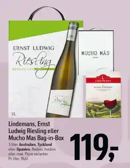 Føtex Lindemans, ernst ludwig riesling eller mucho mas bag-in-box tilbud