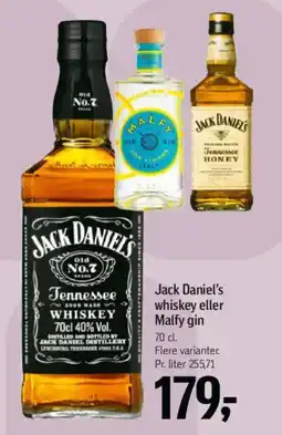 Føtex JACK DANIELS Whiskey eller malfy gin tilbud