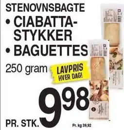 ABC Lavpris STENOVNSBAGTE CIABATTASTYKKER ELLER BAGUETTES tilbud