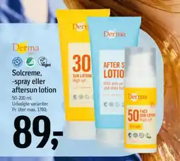 Føtex DERMA Solcreme, -spray eller aftersun lotion tilbud