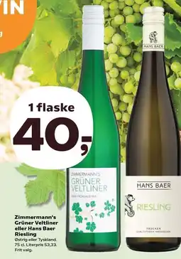 SuperBrugsen Zimmermann's Grüner Veltliner eller Han Baer Riesling tilbud
