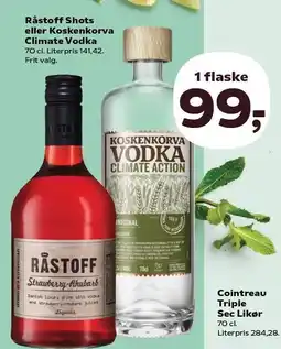 SuperBrugsen Råstoff Shots eller Koskenkorva Climate Vodka tilbud