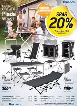 Thansen SPAR 20% PÅ ALLE CAMPINGMØBLER tilbud