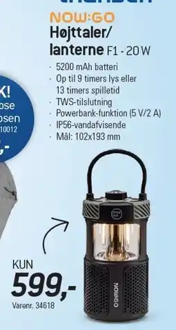 Thansen NOW:GO Højttaler/lanterne tilbud