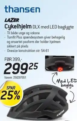 Thansen Cykelhjelm DLX med LED baglygte tilbud