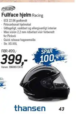 Thansen Fullface hjelm tilbud