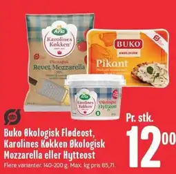 Min Købmand Buko Økologisk Flødeost, Karolines Køkkej økologisk Mozzarella eller Hytteost tilbud