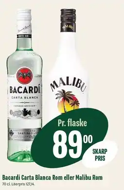 Min Købmand Bacardi Carta Blanca Rom eller Mailbu Rom tilbud