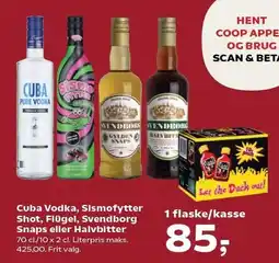 SuperBrugsen Cuba Vodka, Sismofytter Shot, Flügel, Svendborg Snaps eller Halvbitter tilbud
