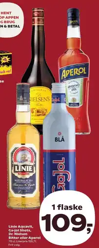 SuperBrugsen Linie Aquavit, Ga-jol Shots, Dr. Nielsen Bitter eller Aperol tilbud