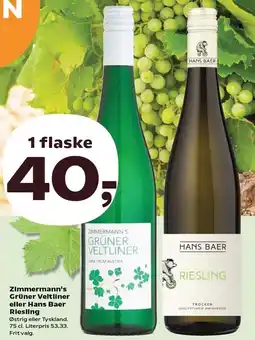 SuperBrugsen Zimmermann's Grüner Veltliner eller Hans Baer Riesling tilbud