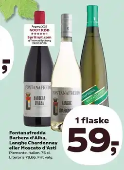 Kvickly Fontanafredda Barbera d'Alba, Langhe Chardonnay eller Moscato d'Asti tilbud