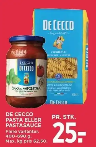 MENY DE CECCO PASTA ELLER PASTASAUCE tilbud