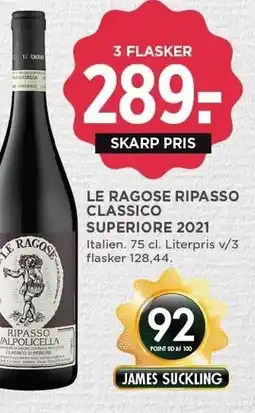 MENY LE RAGOSE RIPASSO CLASSICO SUPERIORE 2021 tilbud