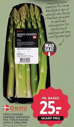 MENY OMHU DANSKE GRØNNE ASPARGES FRA TORUP BAKKEGÅRD & ORELUND tilbud