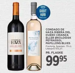MENY CONDADO DE HAZA RIBERA DEL DUERO CRIANZA ELLER ØKOLOGISK PEYRASSOL PAPILLIONS BLUES tilbud