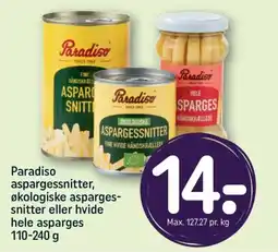 REMA 1000 PARADISO aspargessnitter, økologiske asparges- snitter eller hvide hele asparges tilbud