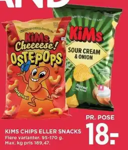 MENY KIMS CHIPS ELLER SNACKS tilbud