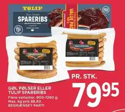 MENY GØL PØLSER ELLER TULIP SPARERIBS tilbud