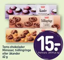REMA 1000 TOMS chokolader Mimoser, tvillingringe eller åkander tilbud