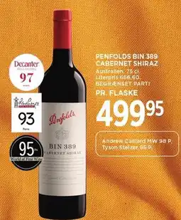 MENY PENFOLDS BIN 389 CABERNET SHIRAZ tilbud