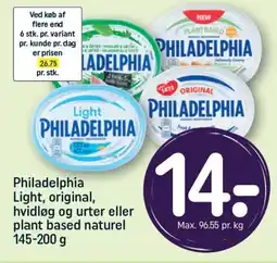 REMA 1000 PHILADELPHIA Light, original, hvidløg og urter eller plant based naturel tilbud