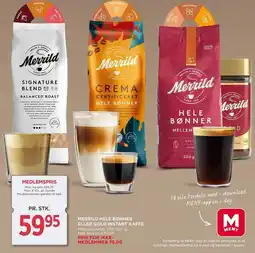 MENY MERRILD HELE BØNNER ELLER GOLD INSTANT KAFFE tilbud