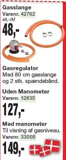 Harald Nyborg Gasslange, Gasregulator uden manometer eller med manometer tilbud