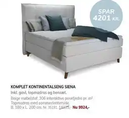 Daells Bolighus KOMPLET KONTINENTALSENG SIENA tilbud